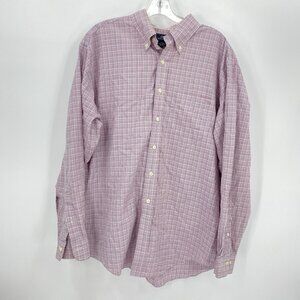 Brooks Brothers 346 Non-Iron Button Down Shirt Red White Blue Plaid Mens Large
